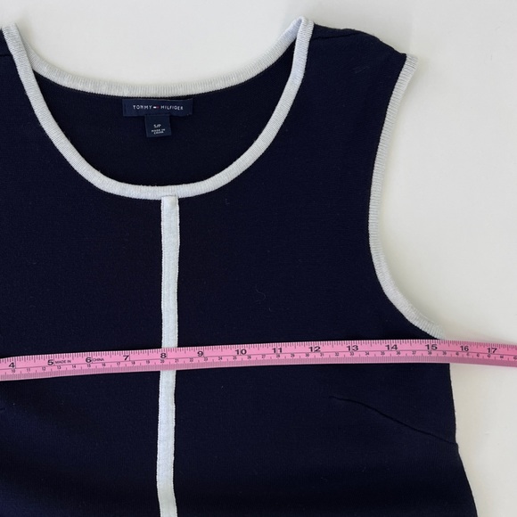 TOMMY HILFIGER Women's A Navy Blue Shift Sleeveless Dress White Pockets Neckline - Picture 6 of 8